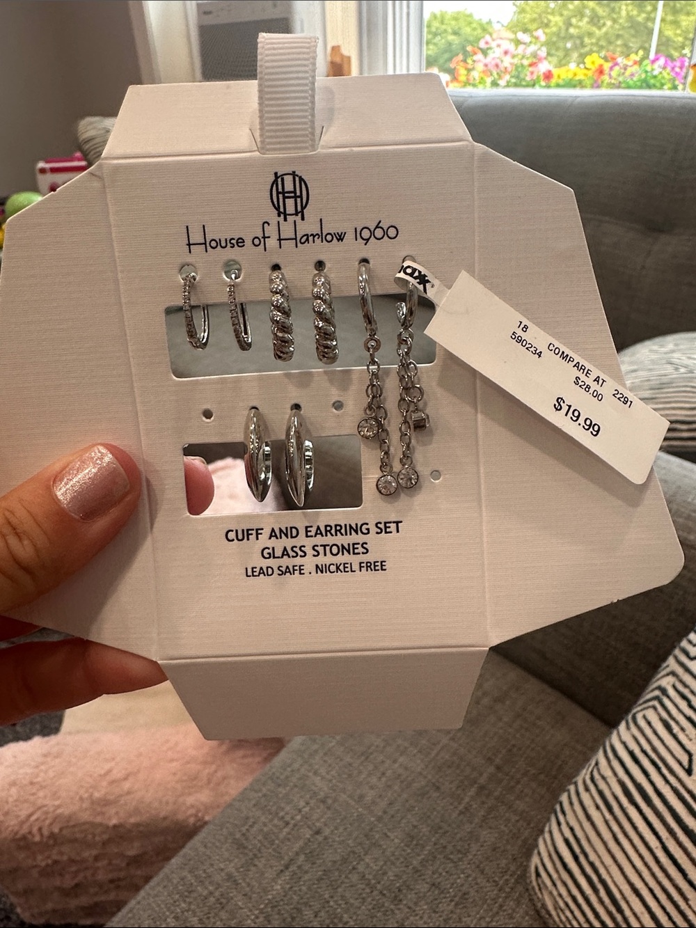 House of Harlow 1960 Silver Glass Stone Cuff & Earring Set